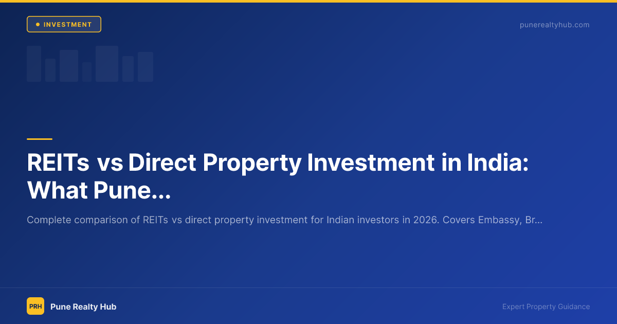 Indian investor comparing REIT stock screen with Pune apartment building