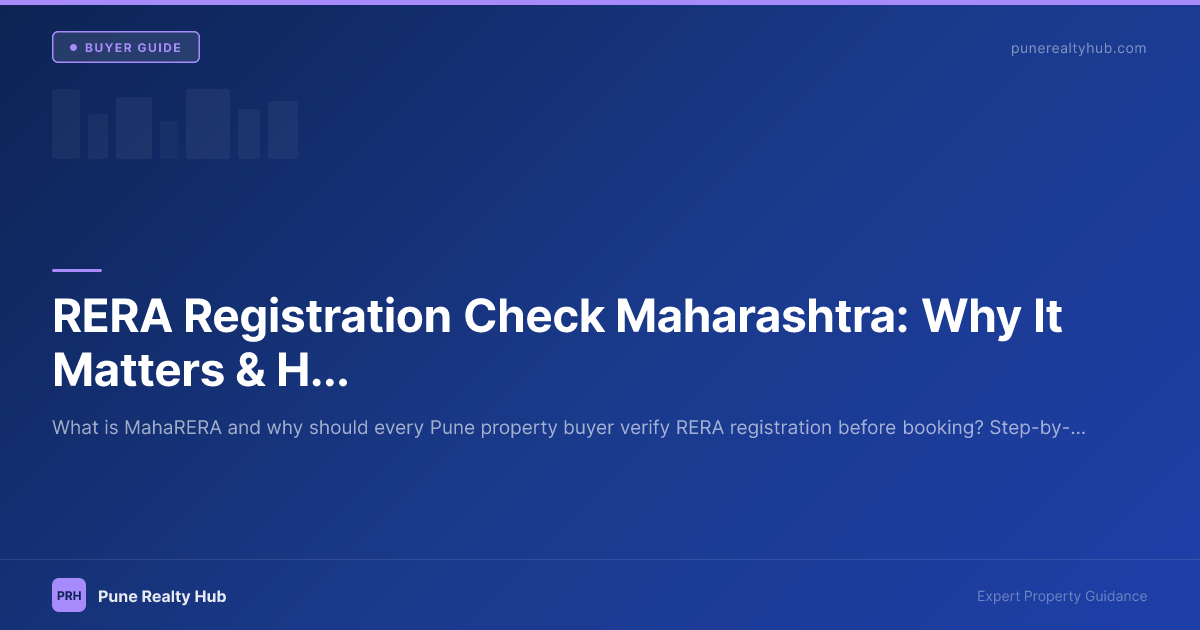 Laptop screen showing the MahaRERA website portal with a Pune project registration search